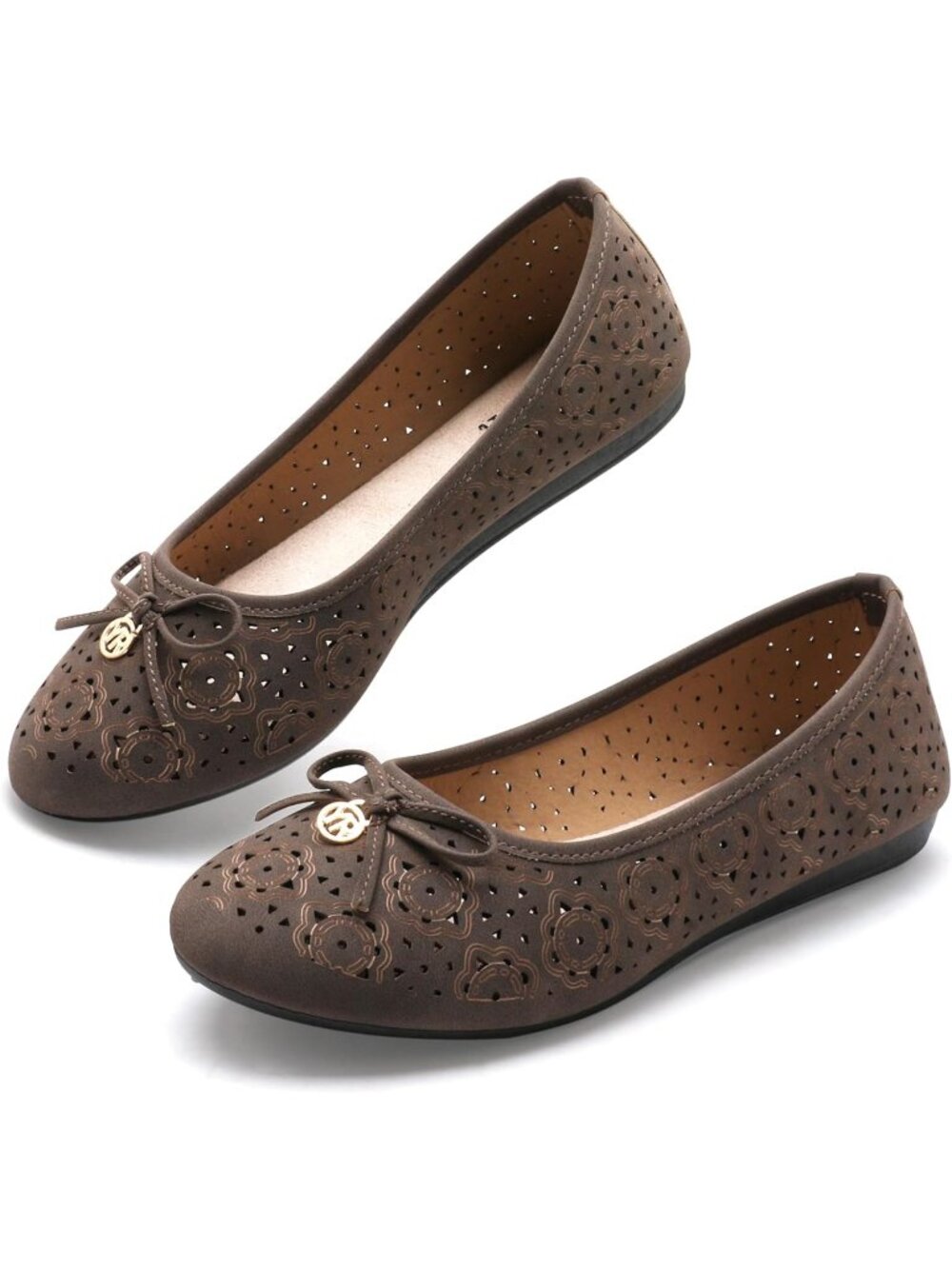 Women's Brown Comfortable Slip On Round Toe Casual Pull On Ballet Flats